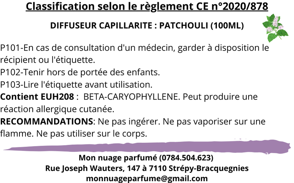 DIFFUSEUR PAR CAPILLARITE - PATCHOULI