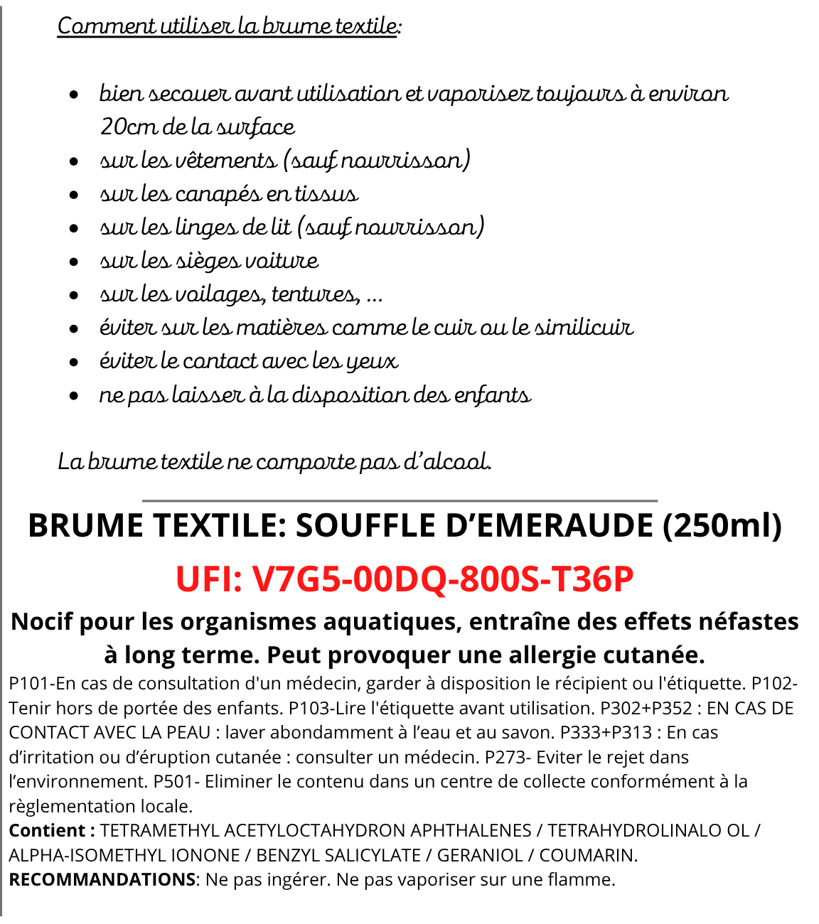 Brume textile - Souffle d'Emeraude