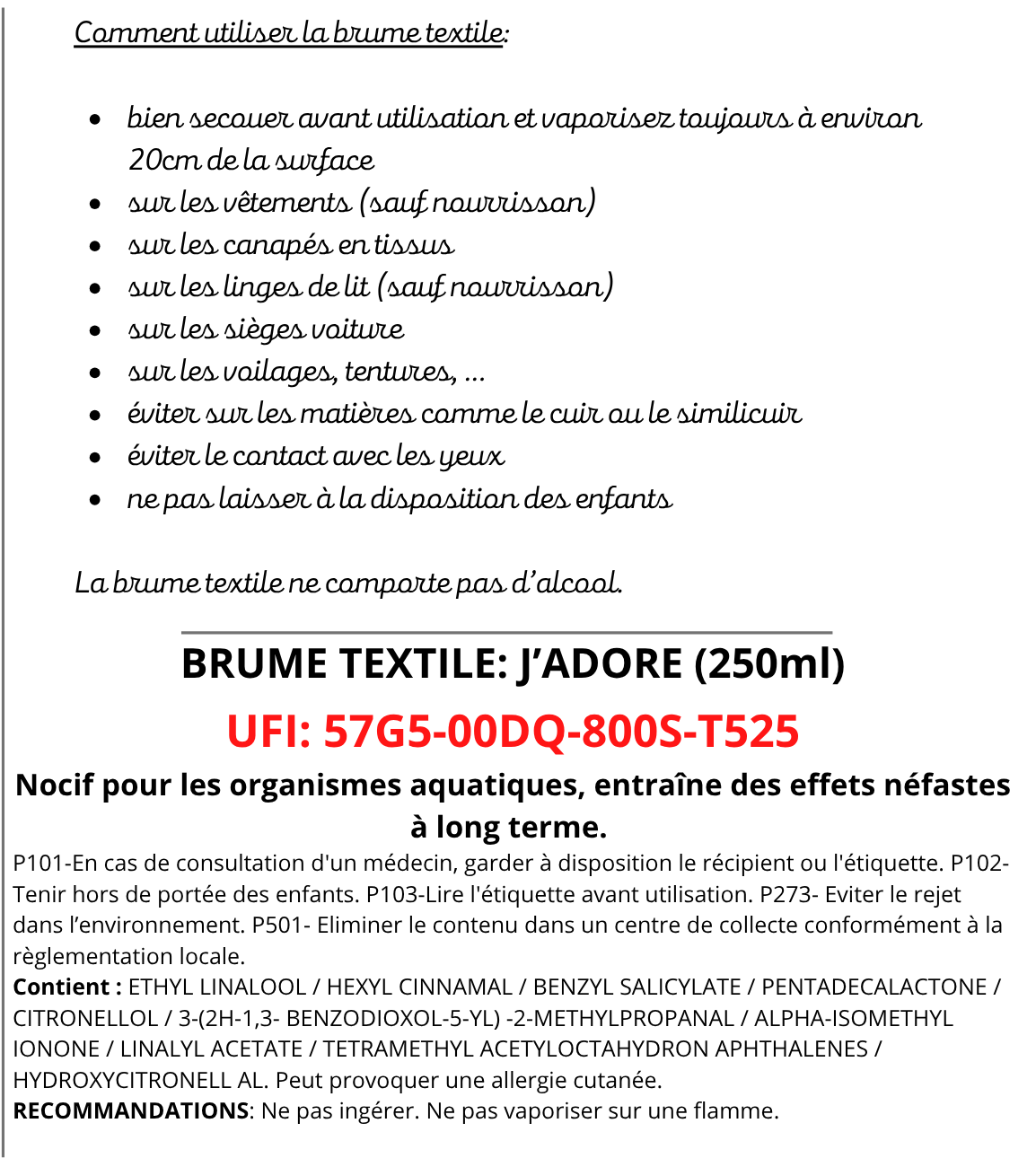 Brume textile - J'adore
