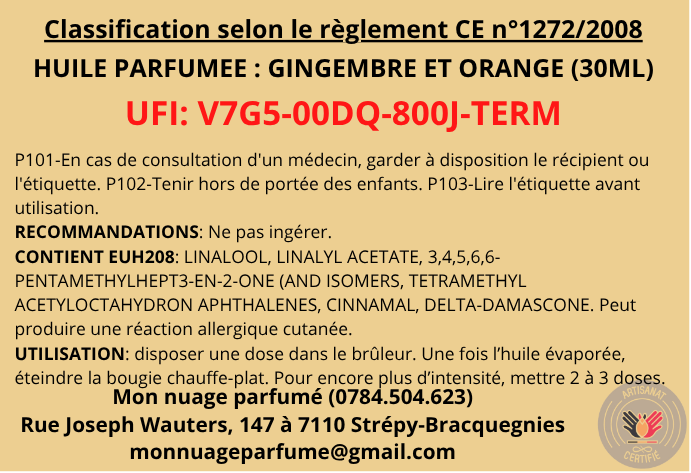 Huile parfumée "Gingembre et orange"