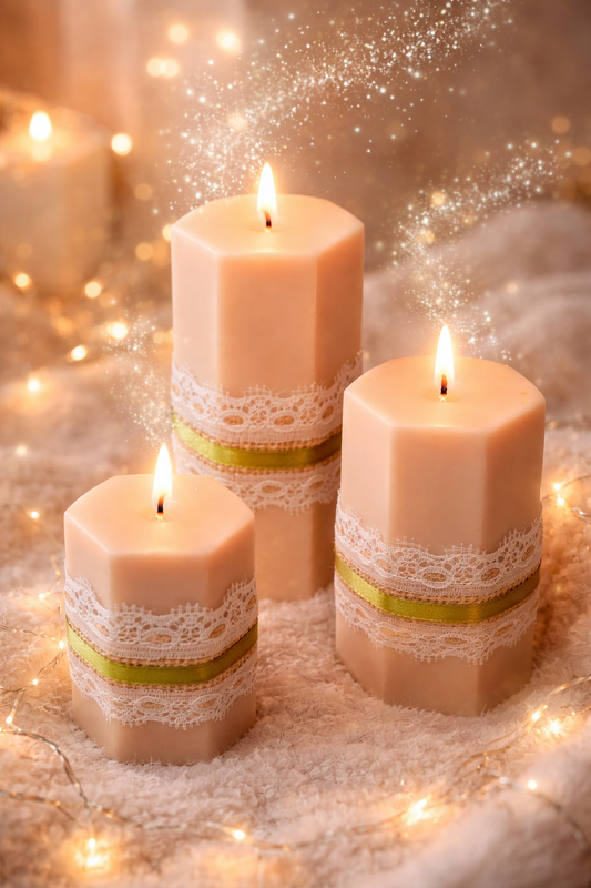 🕯️ Bougies moulées artisanales – Collection hexagonale féérique