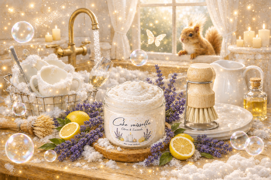 Cake vaisselle "Citron et Lavande" + brosse naturelle
