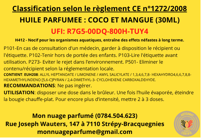 Huile parfumée "Coco et mangue"