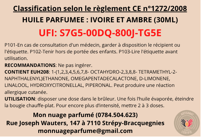 Huile parfumée "Ivoire et ambre"