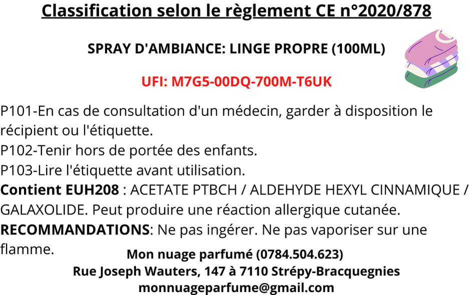 SPRAY D'AMBIANCE - LINGE PROPRE (100ml)